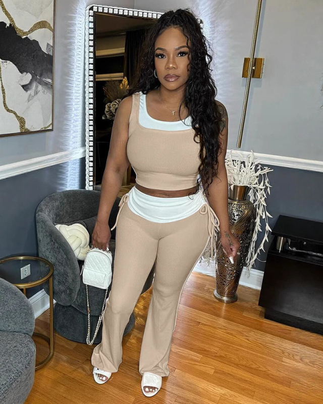 Wholesale New Colorblock Two Piece Pant Set S-2XL