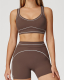 Women Contrast Color Sanded High-End U-Shaped Beautiful Back Sports Bra Running Fitness Yoga Bra S-XL