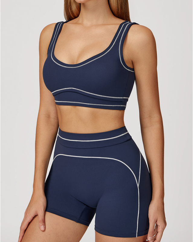 Women Contrast Color Sanded High-End U-Shaped Beautiful Back Sports Bra Running Fitness Yoga Bra S-XL