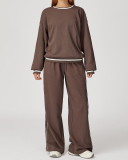 Women Winter Fall Long Sleeve Loose Colorblock Sweatshirt Sweatpants Sets Yoga Two-piece Outfits S-XL