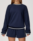 Women Long Sleeve Colorblock Sweatshirt Sweatshorts  Fitness Casual Wear Outdoor Running Two-piece Sets S-XL
