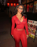 Solid Color Long Sleeve Women Two Piece Pant Set S-L