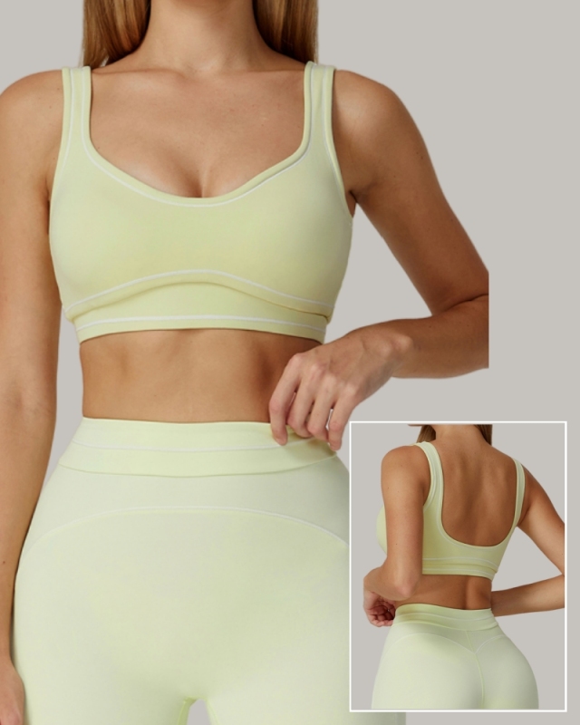 Women Contrast Color Sanded High-End U-Shaped Beautiful Back Sports Bra Running Fitness Yoga Bra S-XL