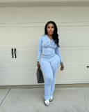 Solid Color Long Sleeve Women Two Piece Pant Set S-L