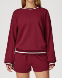 Women Long Sleeve Colorblock Sweatshirt Sweatshorts  Fitness Casual Wear Outdoor Running Two-piece Sets S-XL