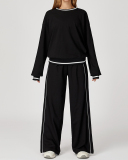 Women Winter Fall Long Sleeve Loose Colorblock Sweatshirt Sweatpants Sets Yoga Two-piece Outfits S-XL