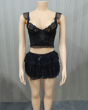 Black Lace Wholesale New Two Piece Short Set S-L