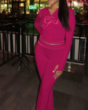 Solid Color Long Sleeve Women Two Piece Pant Set S-L