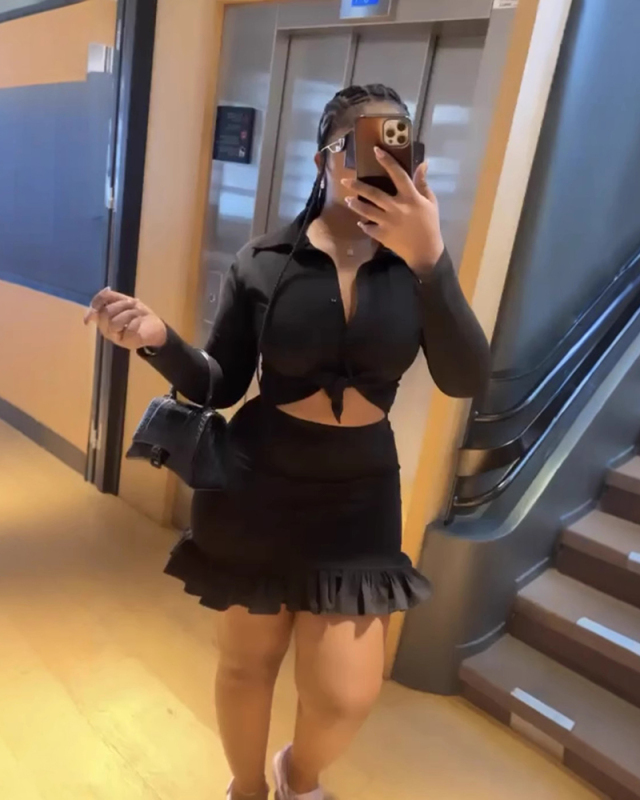 Black Ruffle Women Summer Skirt Set S-L