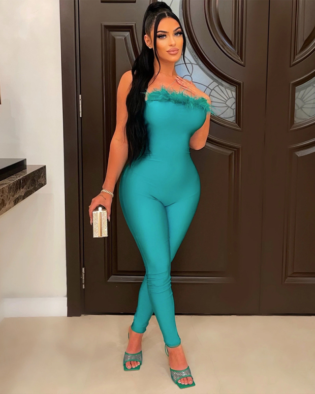 Strapless Solid Color Women Summer Jumpsuit S-XXL