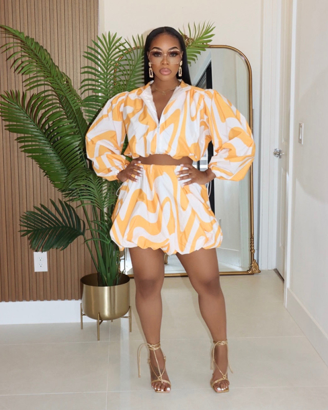 Long Sleeve Stripe Printed Autumn Two Piece Skirt Set S-XXL