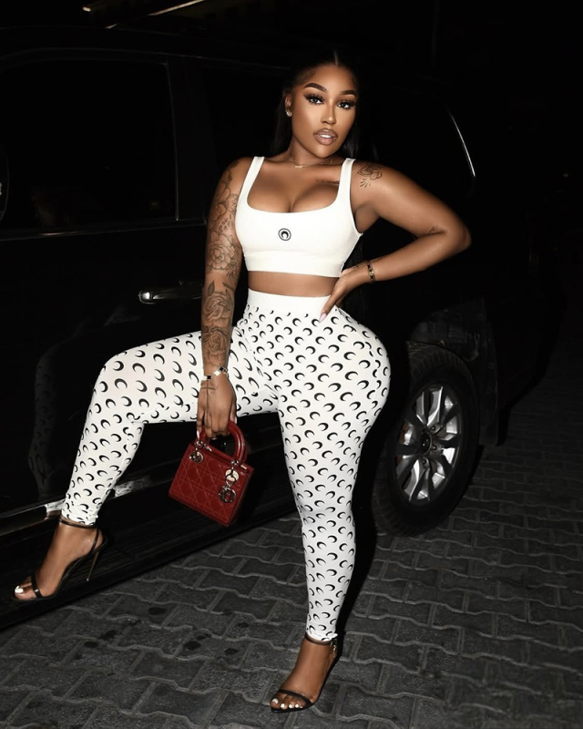 White Printed Leisure Women Two Piece Pant Set S-XL