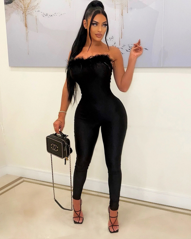 Strapless Solid Color Women Summer Jumpsuit S-XXL