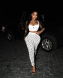 White Printed Leisure Women Two Piece Pant Set S-XL