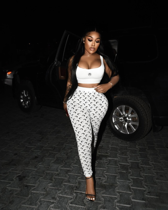 White Printed Leisure Women Two Piece Pant Set S-XL