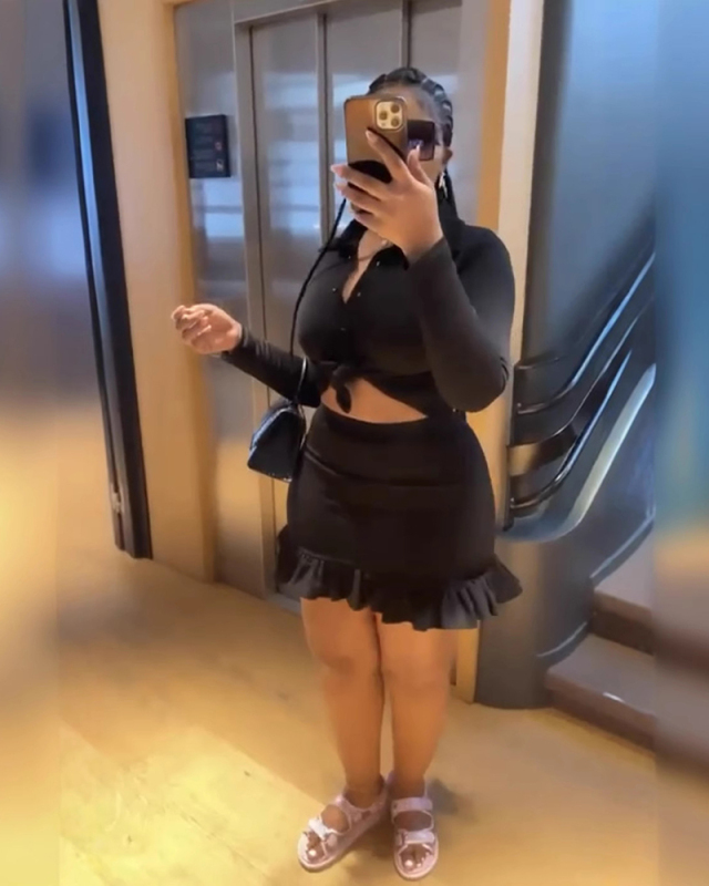 Black Ruffle Women Summer Skirt Set S-L