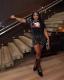 Short Sleeve Black Printed Two Piece Short Set S-XL