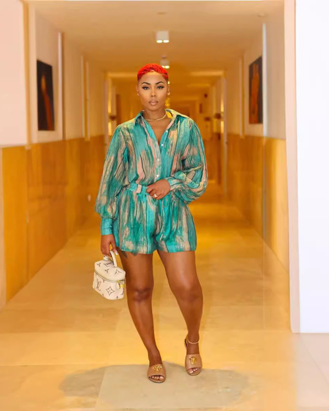 Sky Blue Printed Long Sleeve Women Two Piece Short Set S-XXL