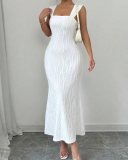 White Square Neck Women Dress S-L