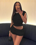 Women Fashion Ruched Hollow Out Two-piece Set S-XL