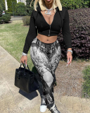 Women Zipper Long Sleeve Tops Pants Sets S-2XL