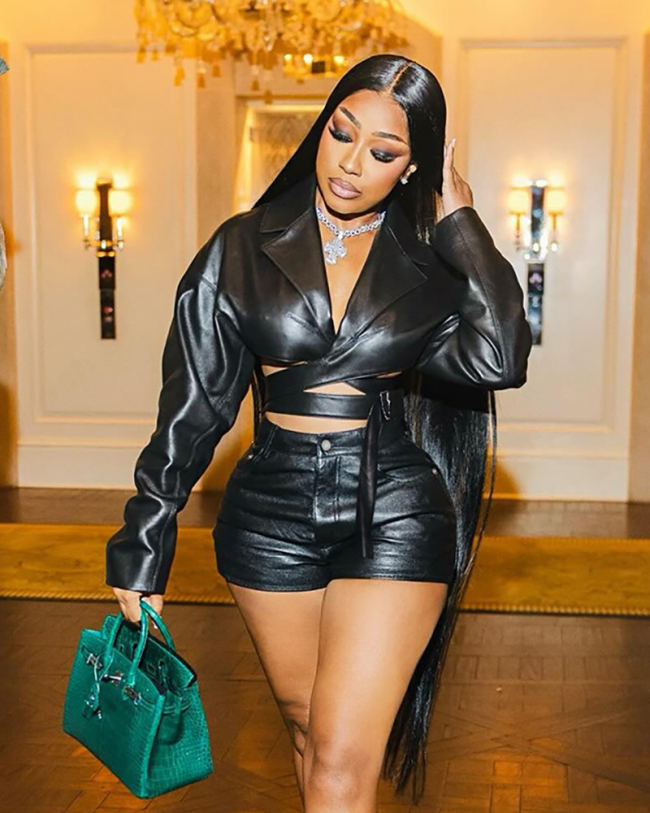 Black Leather Women Cool Two Piece Short Set S-L
