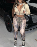 Women Zipper Long Sleeve Tops Pants Sets S-2XL