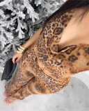 Women Leopard Halter Neck Vest High Waist Wide Leg Pants Two-piece Sets S-L