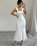 White Square Neck Women Dress S-L