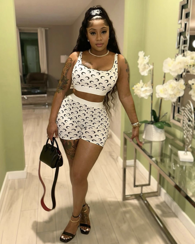 Woman Sexy Moon Printed Vest Shorts Sets White S-XL