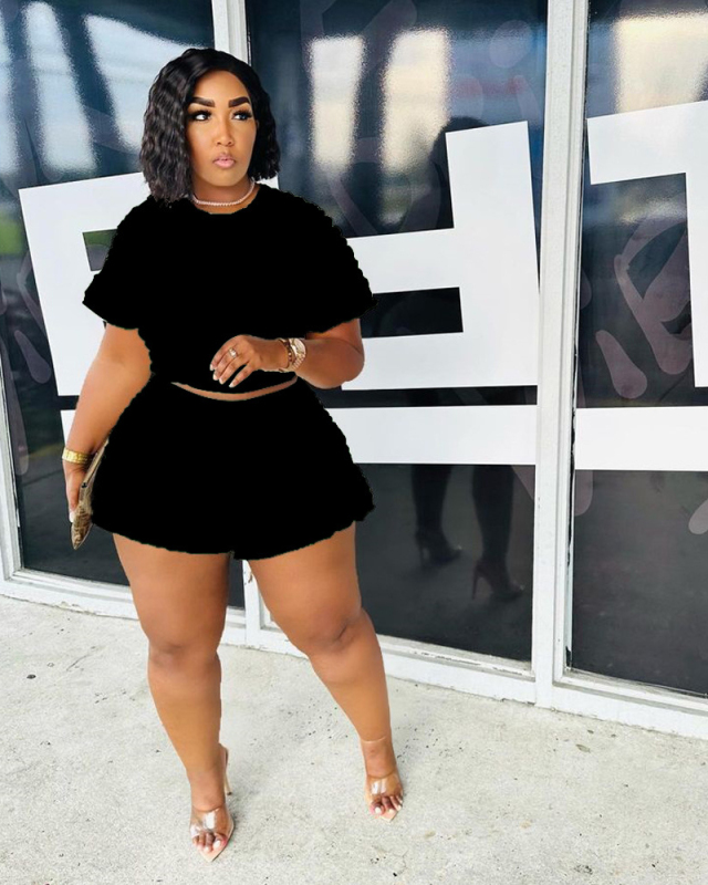Women Short Sleeve Shorts Plus Size Two Piece Sets XL-4XL