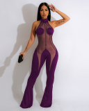 Women Backless Patchwork Wide Leg Jumpsuits S-XL