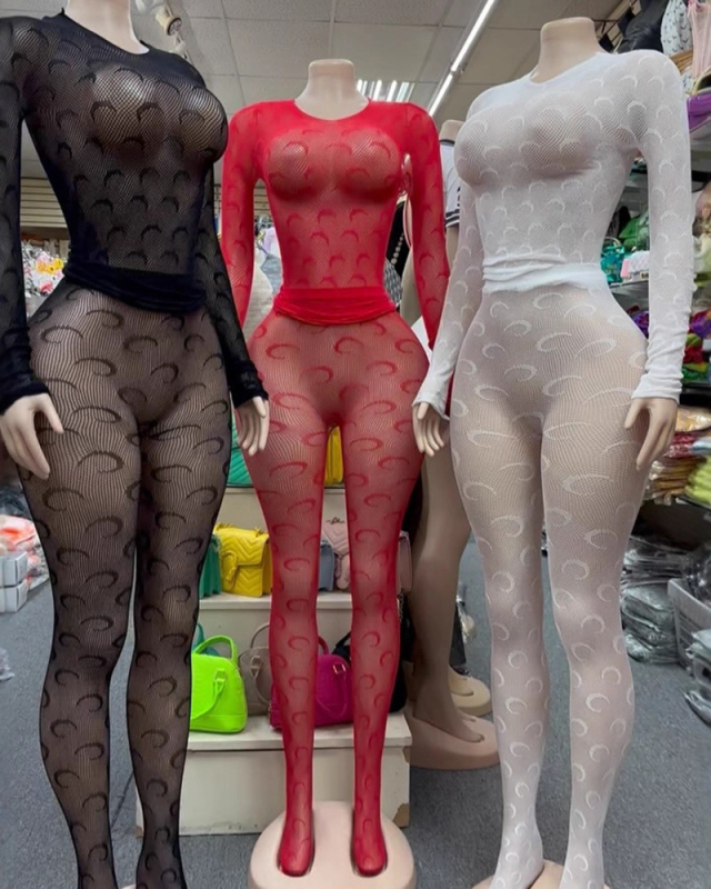 Long Sleeve Women Fishnet Jumpsuit One Size