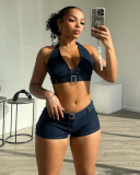 Denim Jean Women Sexy Two Piece Short Set S-XXL