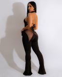 Women Backless Patchwork Wide Leg Jumpsuits S-XL