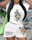 Women Short Sleeve Printed Fashion T-shirt Short Sets Two Pieces Outfit S-3XL