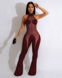 Women Backless Patchwork Wide Leg Jumpsuits S-XL