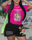 Women Short Sleeve Printed Fashion T-shirt Short Sets Two Pieces Outfit S-3XL