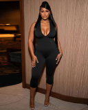 Women Halter Neck Solid Color Slim Backless Jumpsuit S-L