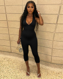Women Halter Neck Solid Color Slim Backless Jumpsuit S-L