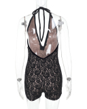 Fashion Halter Deep V Neck Lace Women Rompers Black S-L