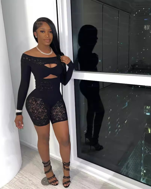 Hot Style Long Sleeve Lace Hollow Out Rompers One Size