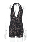 Fashion Halter Deep V Neck Lace Women Rompers Black S-L
