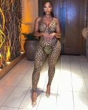 Women Halter Neck Leopard Printed Fashion Jumpsuit S-L