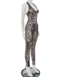 Women Halter Neck Leopard Printed Fashion Jumpsuit S-L