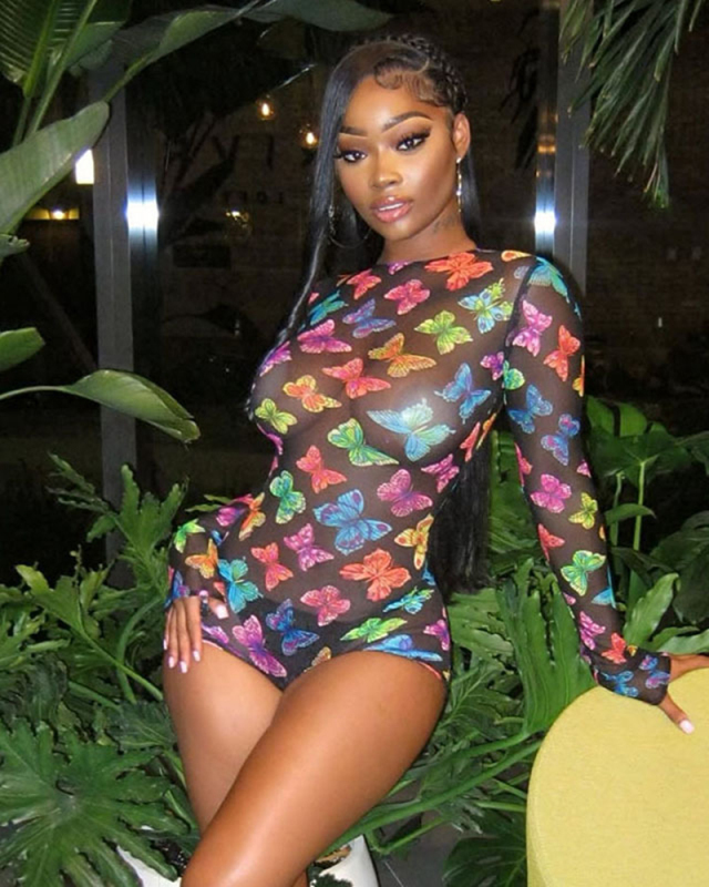 Long Sleeve Backless Butterfly Printed See Through Women Romper S-L