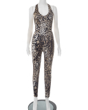 Women Halter Neck Leopard Printed Fashion Jumpsuit S-L