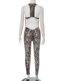 Women Halter Neck Leopard Printed Fashion Jumpsuit S-L