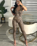 Women Halter Neck Leopard Printed Fashion Jumpsuit S-L