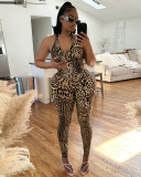 Women Halter Neck Leopard Printed Fashion Jumpsuit S-L